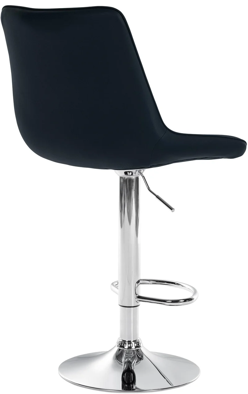 Tabouret de bar x1 réglable en hauteur pivotant à 360° assise en PVC noir couture verticale pied métal aspect chromé 10_0005421
