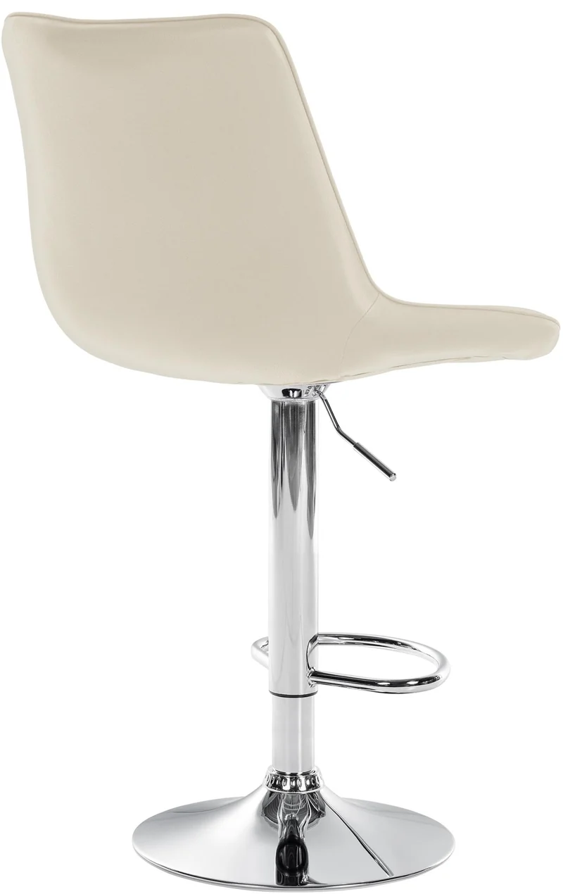 Tabouret de bar x1 réglable en hauteur pivotant à 360° assise en similicuir crème couture verticale pied métal chromé 10_0006558