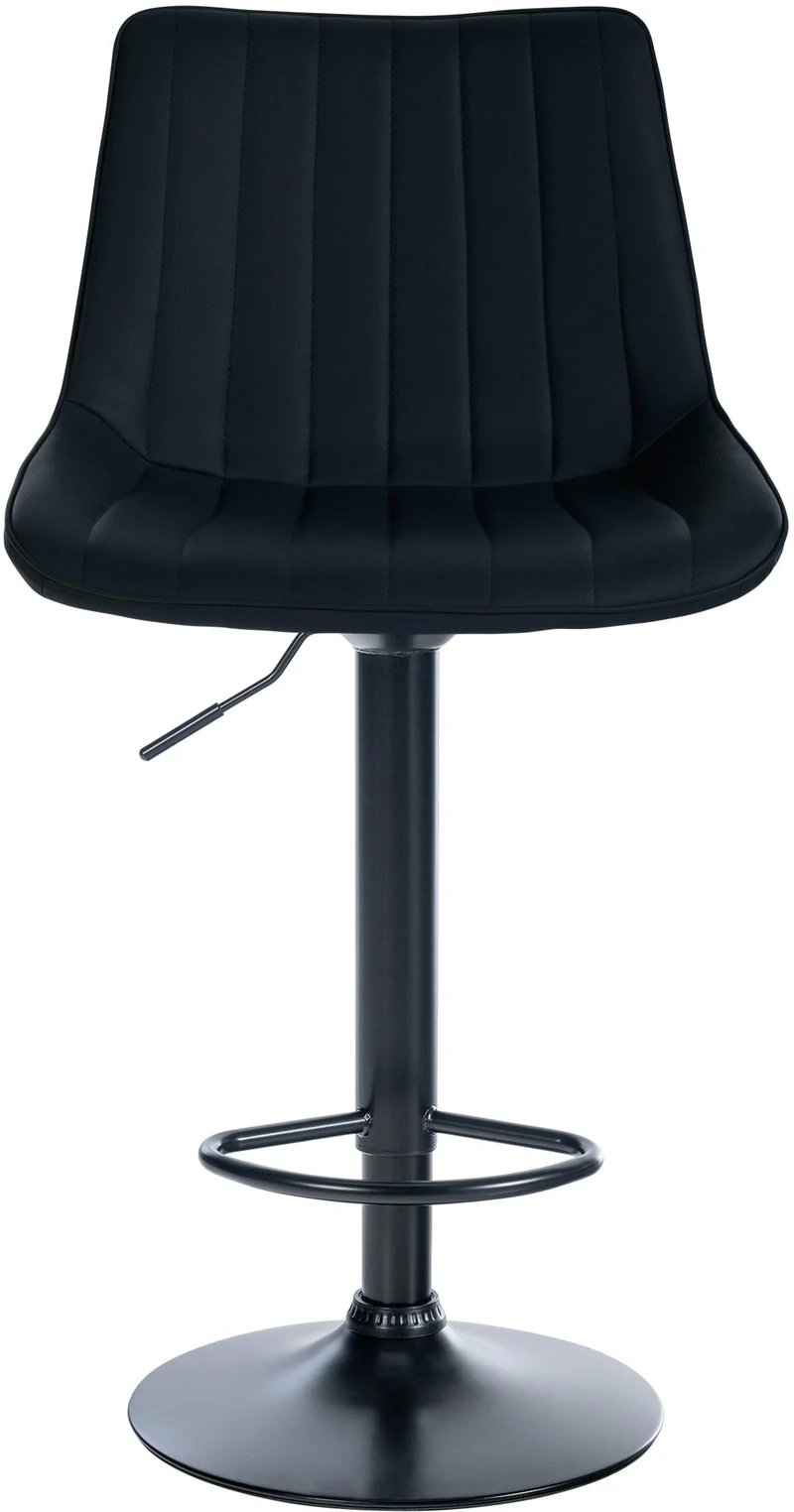 Lot de 2 tabourets de bar réglable en hauteur pivotant à 360° assise en PVC noir couture verticale pied métal noir 10_0004423