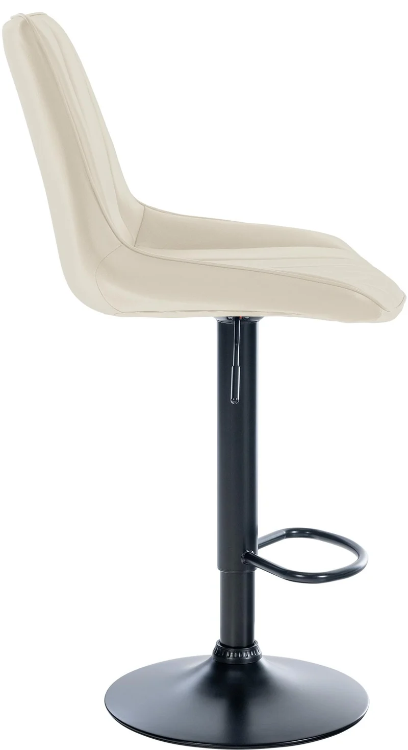 Tabouret de bar x1 réglable en hauteur pivotant à 360° assise en similicuir crème couture verticale pied métal noir 10_0006559