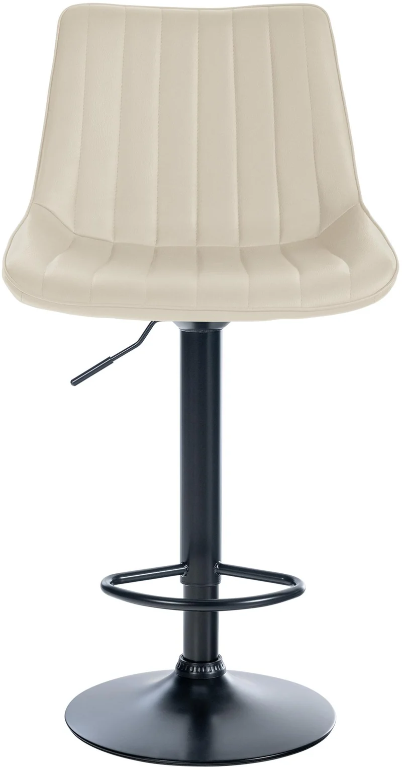 Tabouret de bar x1 réglable en hauteur pivotant à 360° assise en similicuir crème couture verticale pied métal noir 10_0006559