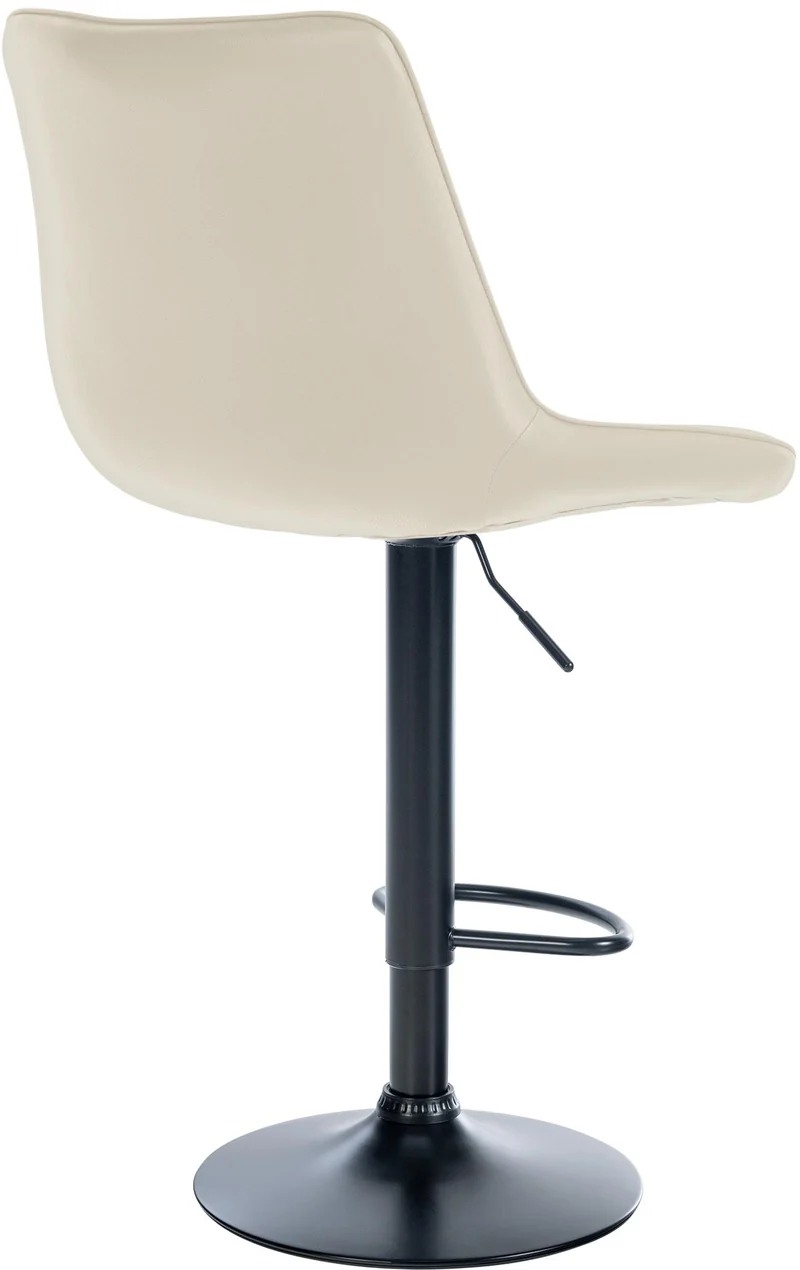 Tabouret de bar x1 réglable en hauteur pivotant à 360° assise en similicuir crème couture verticale pied métal noir 10_0006559