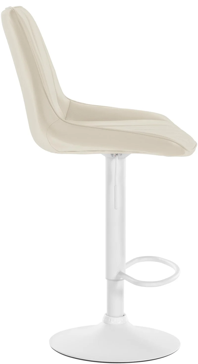 Tabouret de bar x1 réglable en hauteur pivotant à 360° assise en similicuir crème couture verticale pied métal blanc 10_0006557