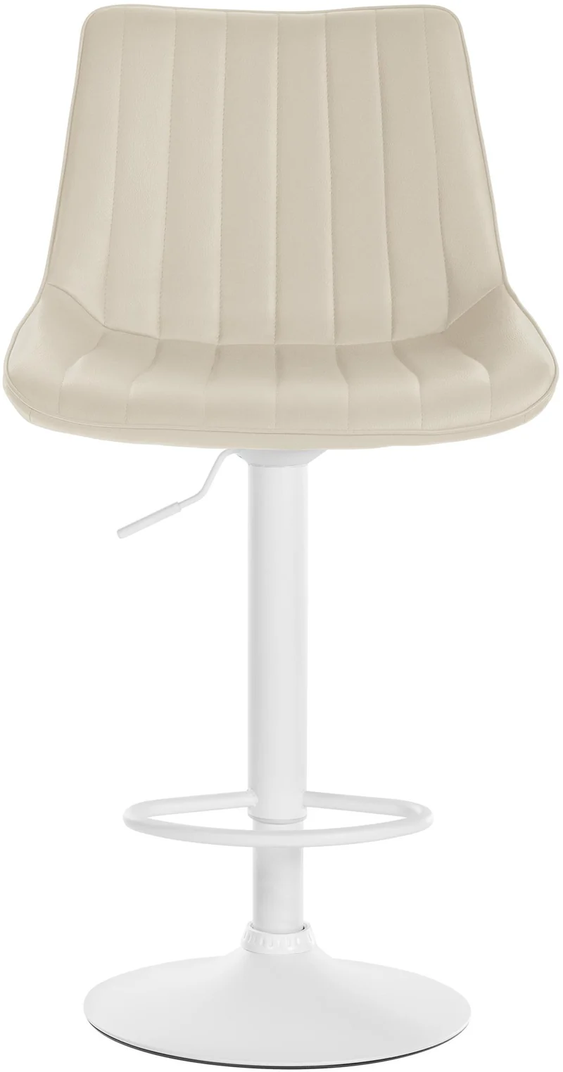 Tabouret de bar x1 réglable en hauteur pivotant à 360° assise en similicuir crème couture verticale pied métal blanc 10_0006557