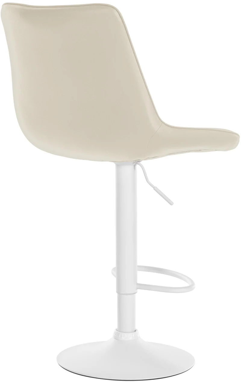 Tabouret de bar x1 réglable en hauteur pivotant à 360° assise en similicuir crème couture verticale pied métal blanc 10_0006557