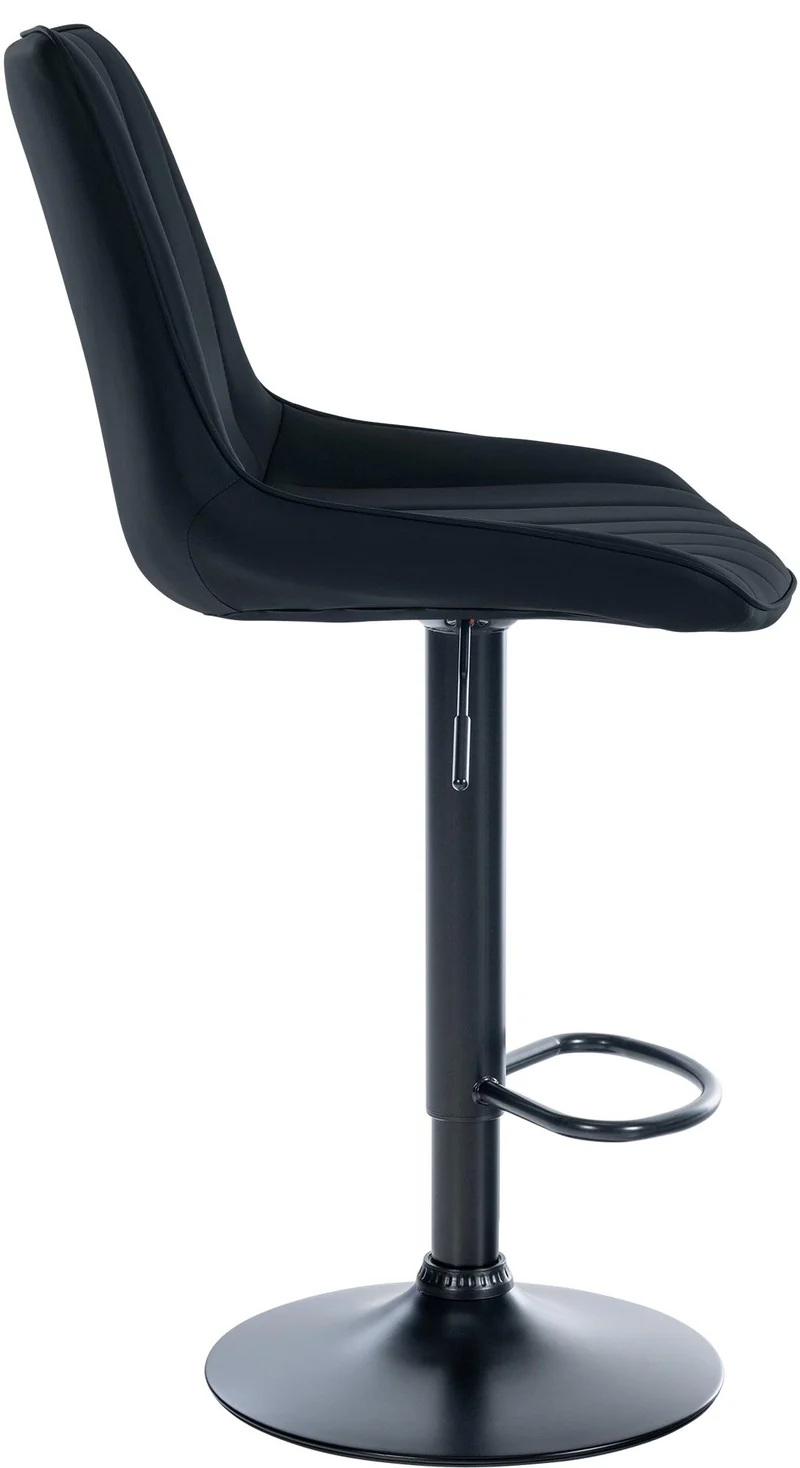 Tabouret de bar x1 réglable en hauteur pivotant à 360° assise en PVC noir couture verticale pied métal noir 10_0005423