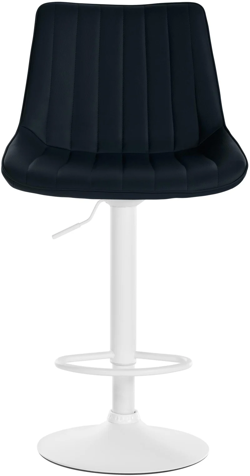 Lot de 2 tabourets de bar réglable en hauteur pivotant à 360° assise en PVC noir couture verticale pied métal blanc 10_0004425