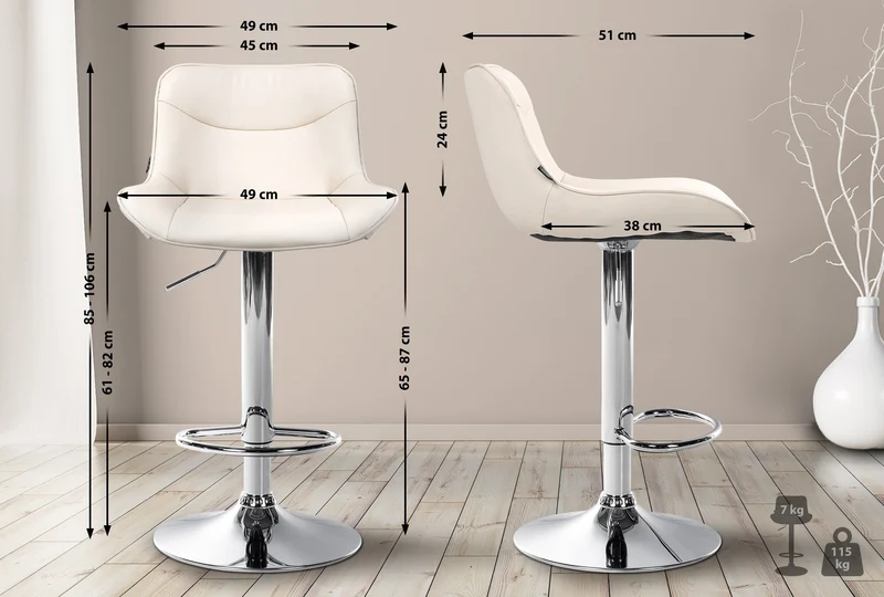 Lot de 2 tabourets de bar x1 avec coutures décoratives en PVC crème pied en trompette métal chromé 10_0004449