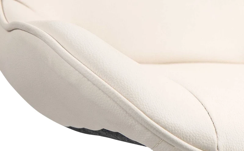 Lot de 2 tabourets de bar x1 avec coutures décoratives en PVC crème pied en trompette métal blanc 10_0004457
