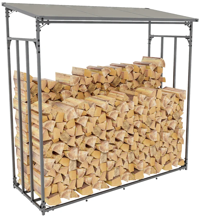 Range-bûches étagère support bois de cheminée 165x165 cm en aluminium laqué anthracite 10_0003585
