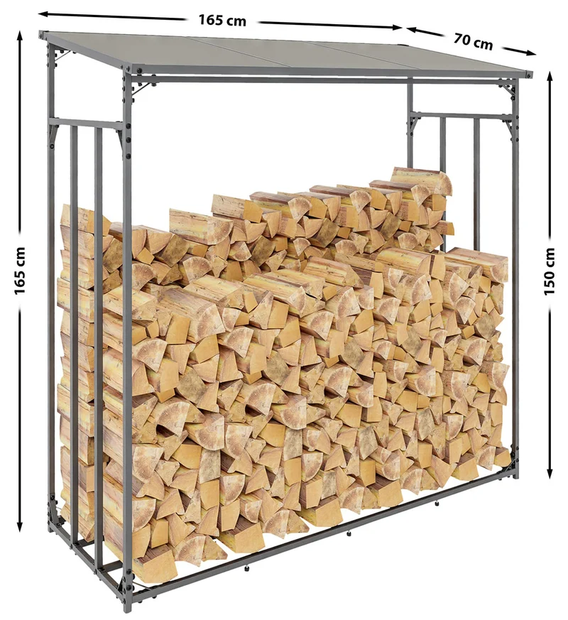 Range-bûches étagère support bois de cheminée 165x165 cm en aluminium laqué anthracite 10_0003585