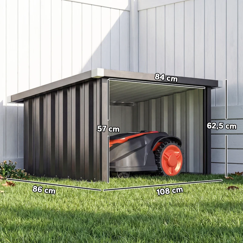 Abri pour robot tondeuse 108 x 86 x 62.5 cm protection antirouille amarrage facile moderne en acier galvanisé gris foncé 21_0004190