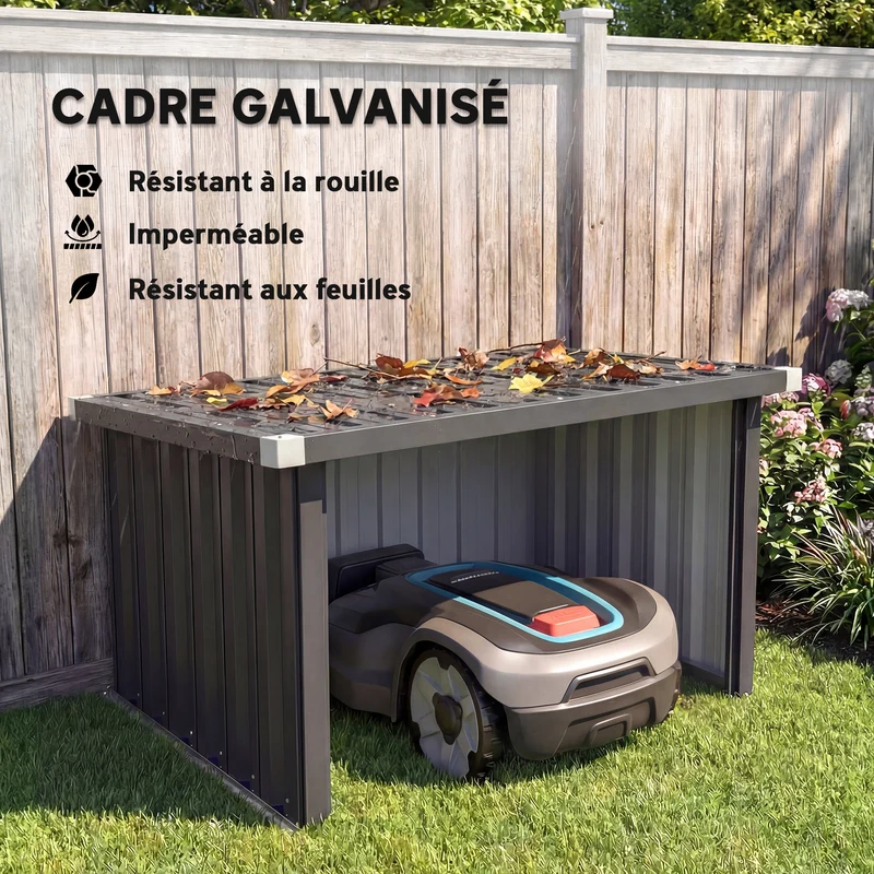 Abri pour robot tondeuse 108 x 86 x 62.5 cm protection antirouille amarrage facile moderne en acier galvanisé gris foncé 21_0004190
