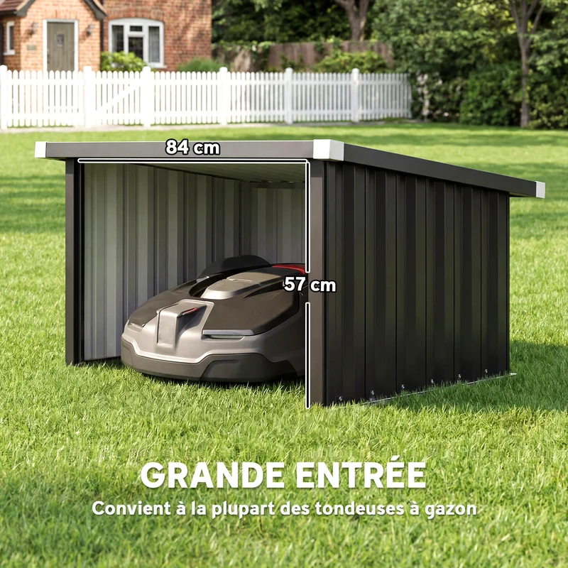 Abri pour robot tondeuse 108 x 86 x 62.5 cm protection antirouille amarrage facile moderne en acier galvanisé gris foncé 21_0004190