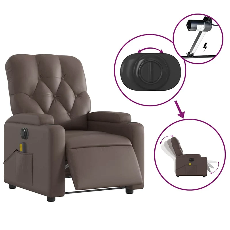 Fauteuil de relaxation TV fonction massage inclinable électrique 6 points de massage en PVC brun DEC027203