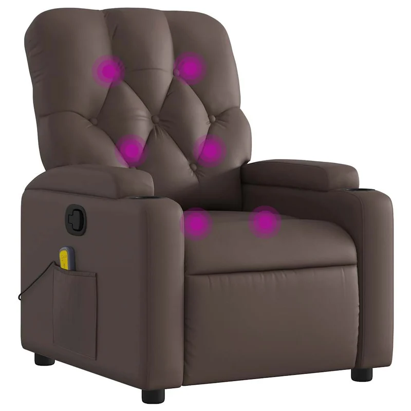 Fauteuil de relaxation TV fonction massage inclinable 6 points de massage en PVC marron DEC027000
