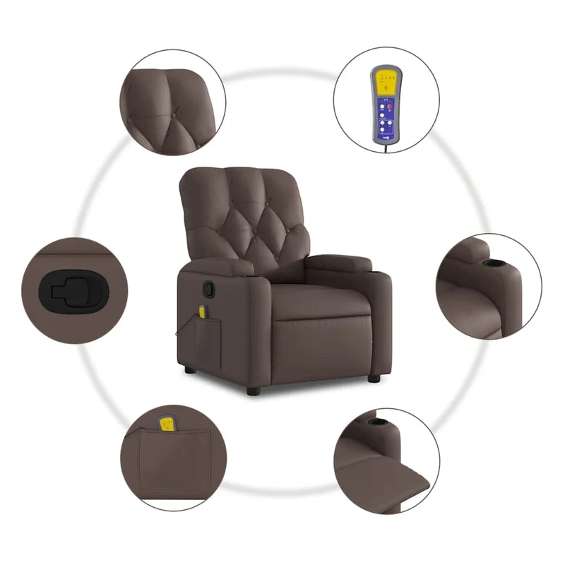 Fauteuil de relaxation TV fonction massage inclinable 6 points de massage en PVC marron DEC027000