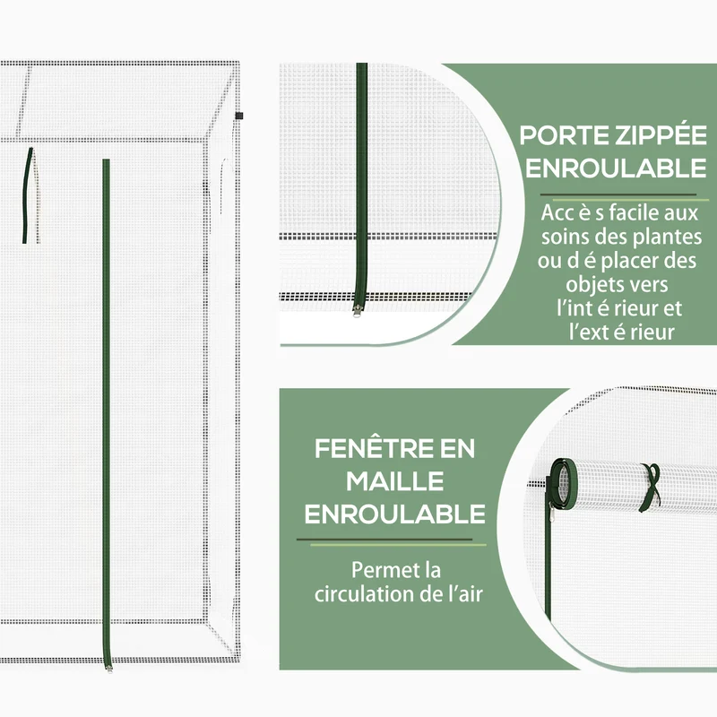 Serre de jardin 200 x 76 x 168 cm 2 fenêtres avec moustiquaires protection contre le froid moderne en polyéthylène blanc 21_0004069