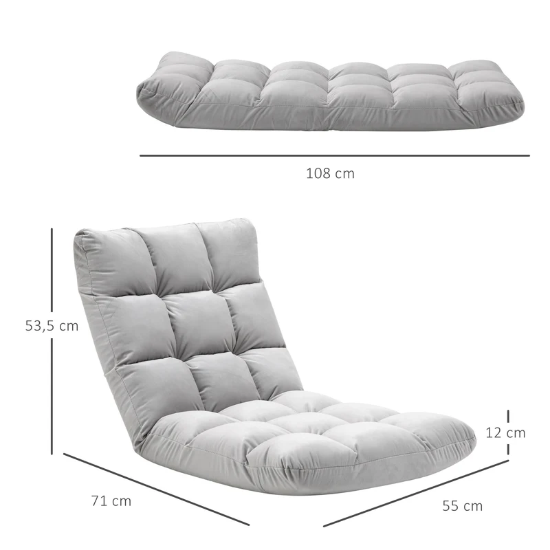 Fauteuil convertible sol 71 x 55 x 53.5 cm dossier inclinable 90° à 180° contemporain en flanelle polyester gris clair 21_0001819