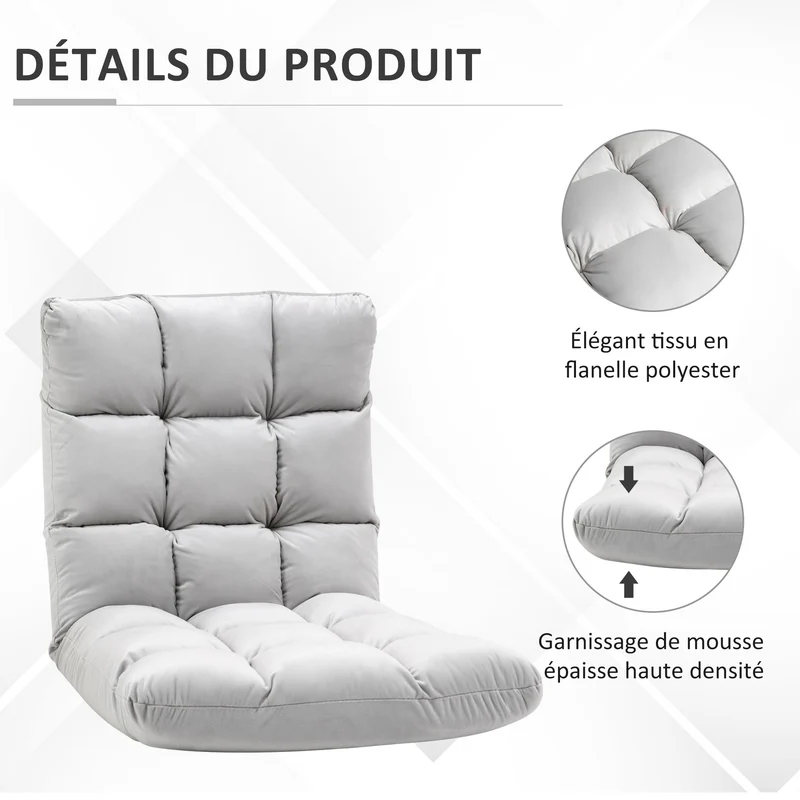 Fauteuil convertible sol 71 x 55 x 53.5 cm dossier inclinable 90° à 180° contemporain en flanelle polyester gris clair 21_0001819
