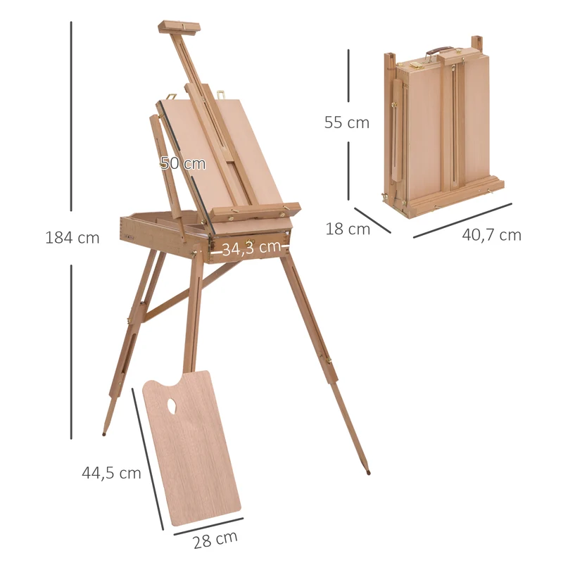 Chevalet d'artiste pliable mallette 50 x 55 x 230 cm rangement hauteur réglable scandinave en bois de hêtre hêtre clair 21_0006100