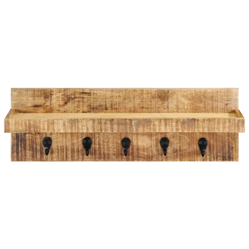 Porte-manteau mural 60x15x20 cm avec 5 crochets Bois de manguier brut solide DEC024232