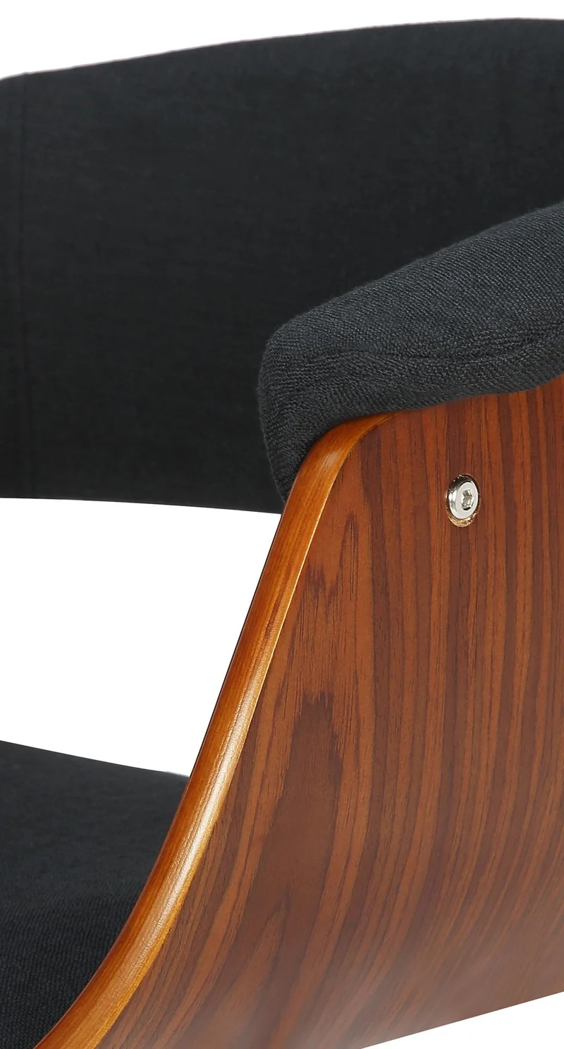 Tabouret de bar design moderne siège réglable en hauteur et pivotant en tissu noir coque en bois noyer et métal noir 10_0005453