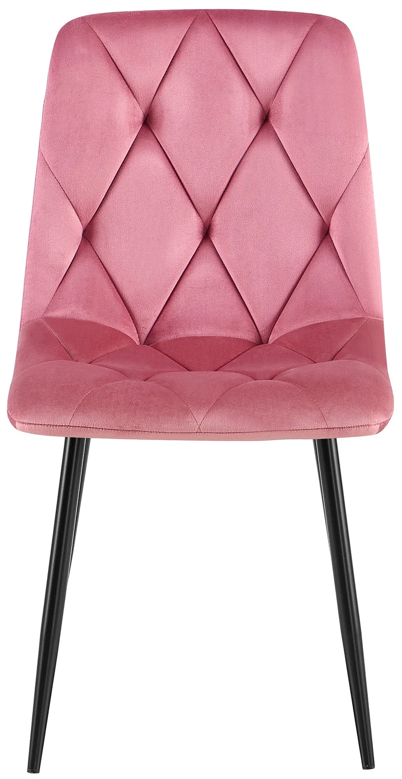Chaise de salle à manger x1 design moderne surpiqûres en losange velours rose et cadre métal noir 10_0007380