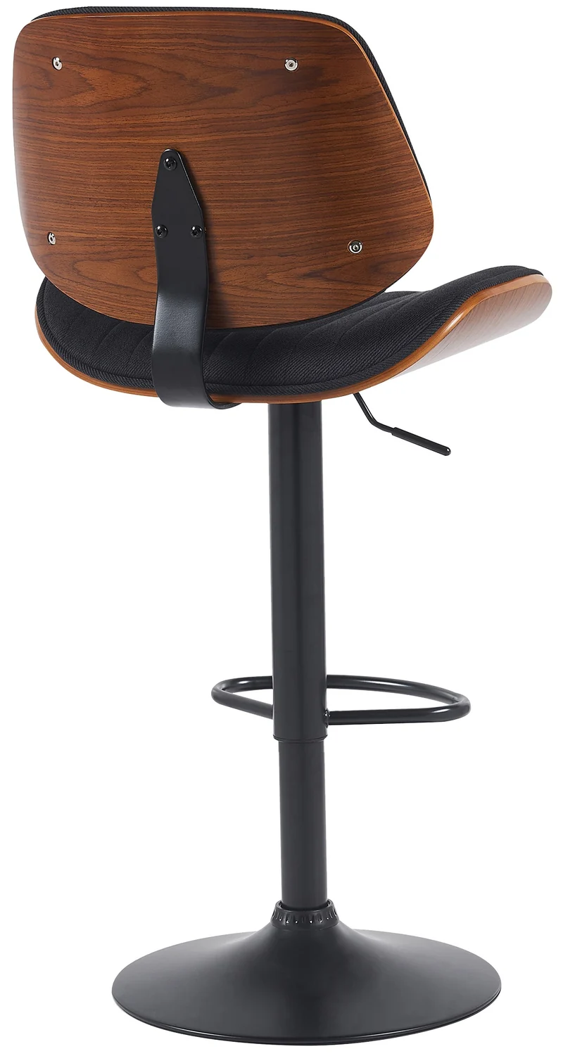 Lot de 2 tabourets de bar style rétro moderne assise en tissu noir bois noyer et cadre métal noir 10_0006701
