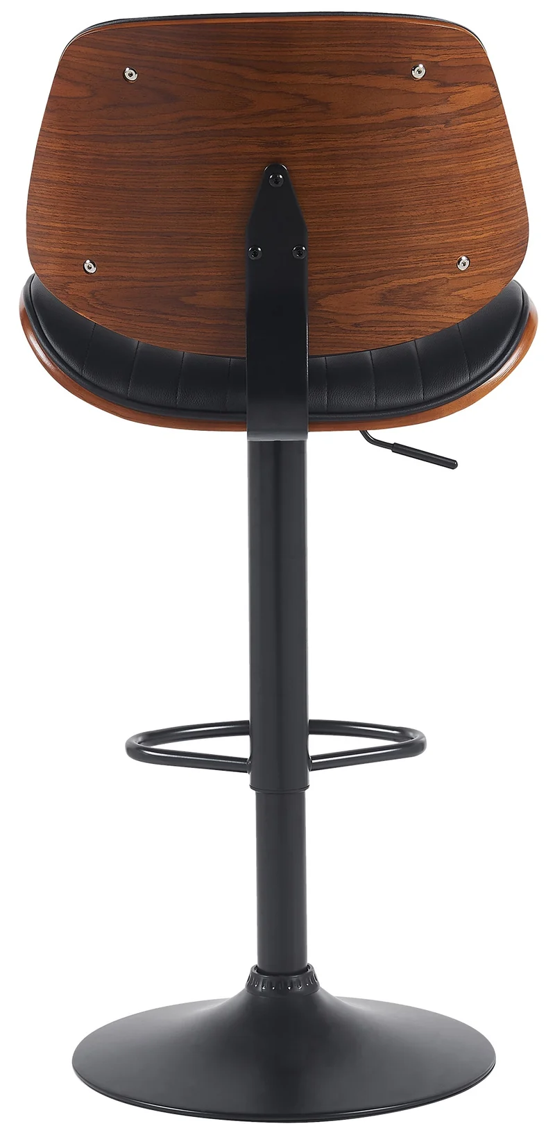 Tabouret de bar x1 style rétro moderne assise en similicuir noir bois noyer et cadre métal noir 10_0006653