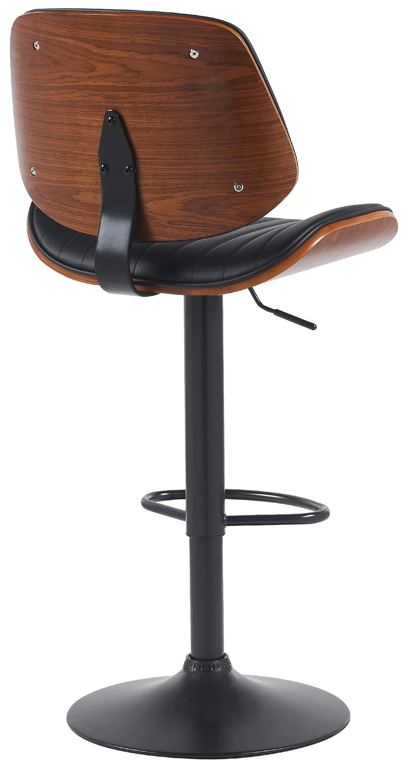 Tabouret de bar x1 style rétro moderne assise en similicuir noir bois noyer et cadre métal noir 10_0006653