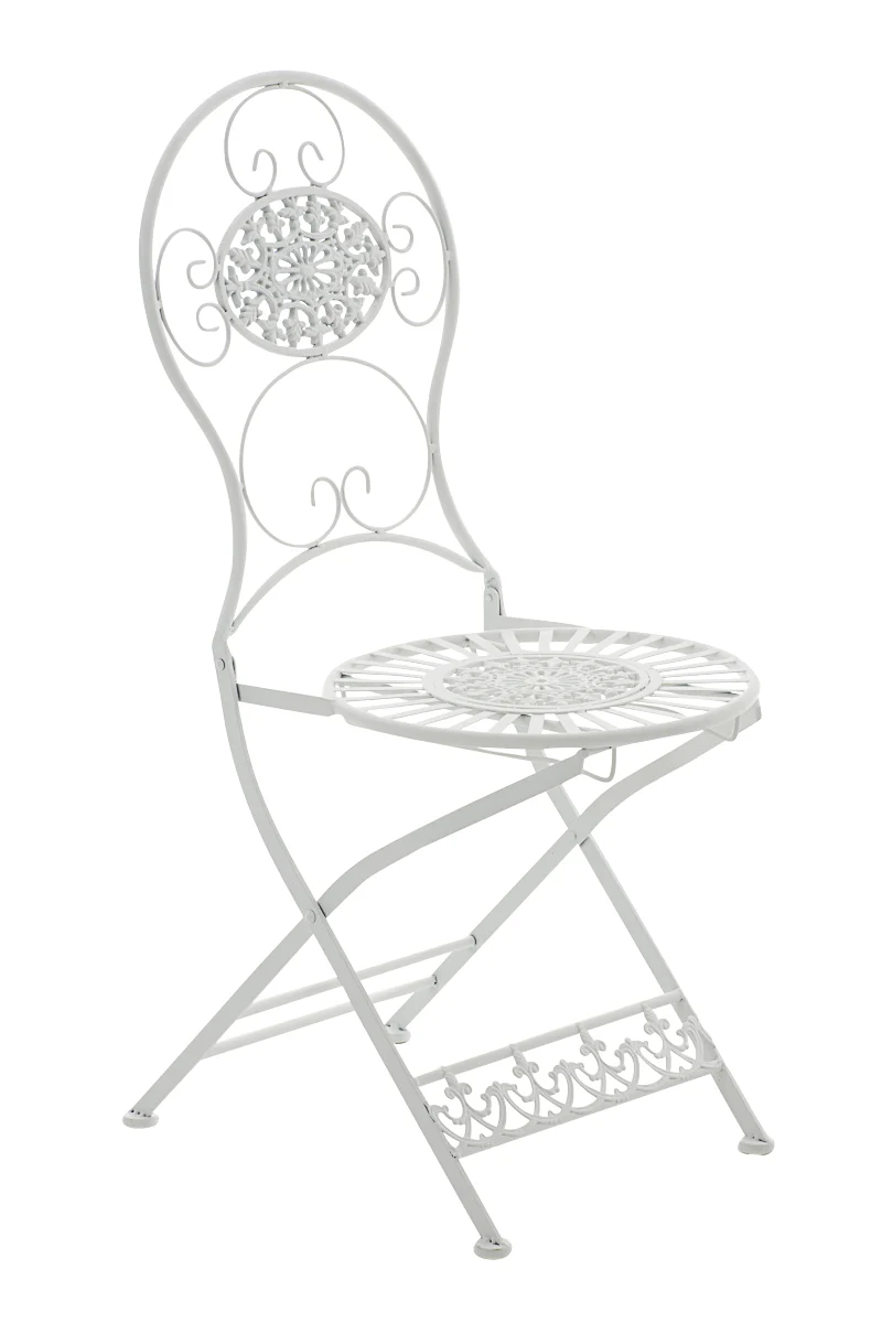 Chaise de jardin balcon terrasse design rustique pliable en métal blanc 10_0004000