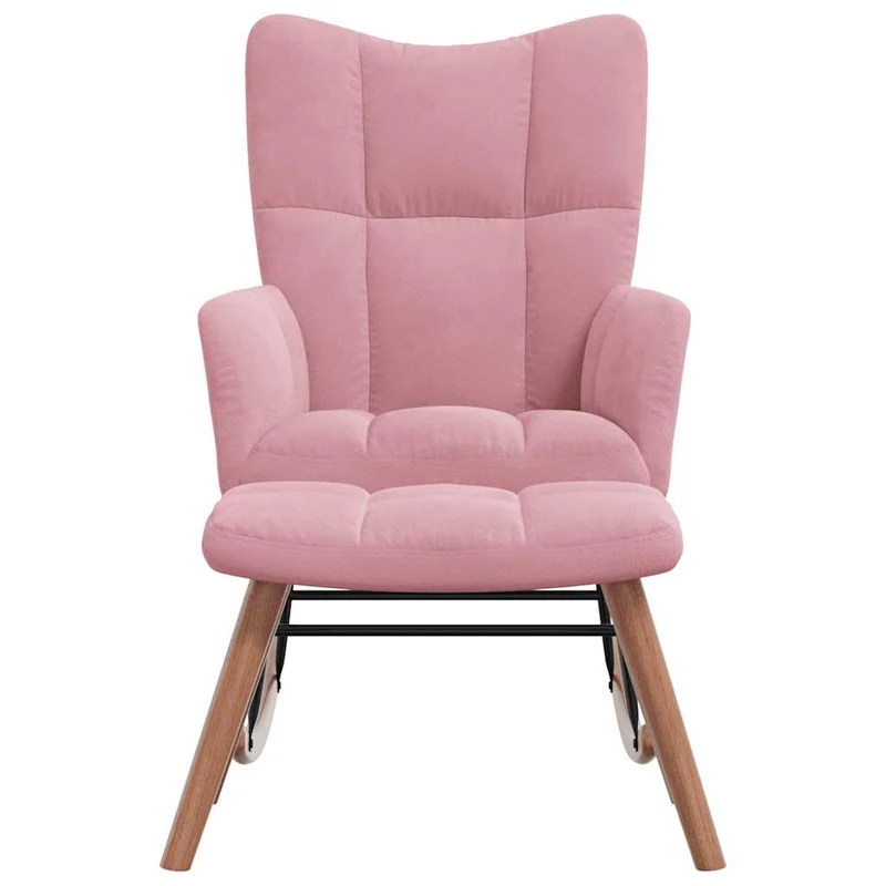Fauteuil à bascule rembourré relax pour salon avec repose-pied en velours rose DEC028842