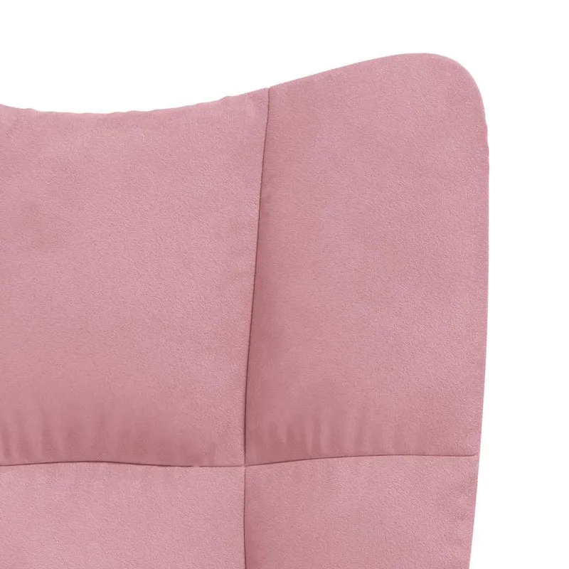 Fauteuil à bascule rembourré relax pour salon avec repose-pied en velours rose DEC028842