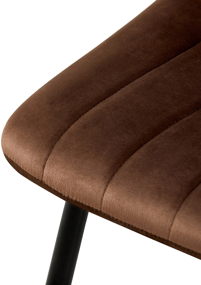 Chaises de salle à manger x4 coutures décoratives verticales assise en velours marron pieds en métal noir 10_0007550