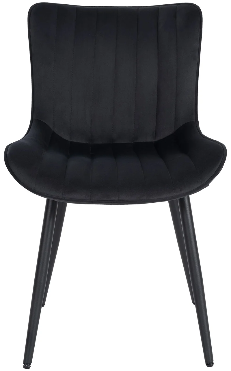 Chaise de salle à manger x1 coutures décoratives verticales avec pieds en métal noir assise en velours noir 10_0002262