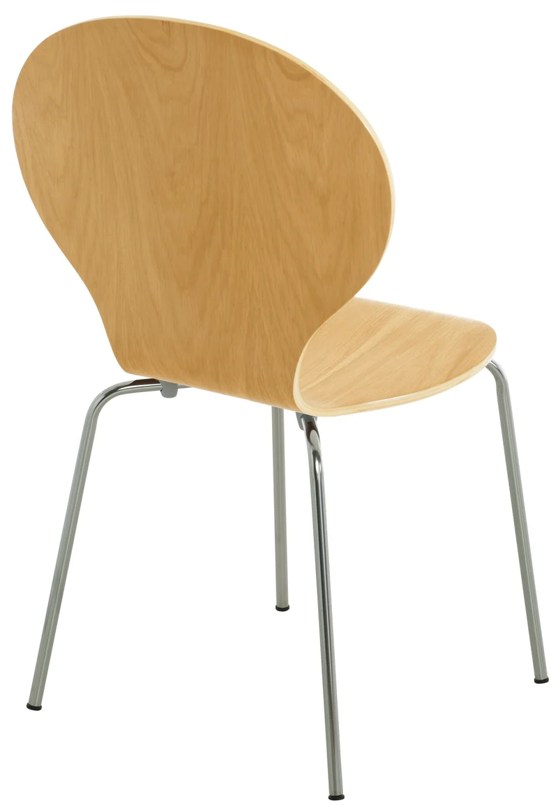Lot de 4 chaises de cuisine salle à manger empilables dossier arrondi en bois clair et métal chromé 10_0003177