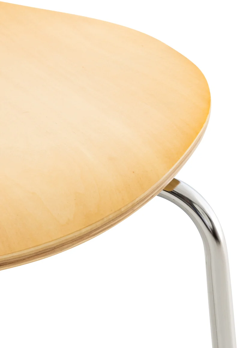 Lot de 4 chaises de cuisine salle à manger empilables dossier arrondi en bois clair et métal chromé 10_0003177