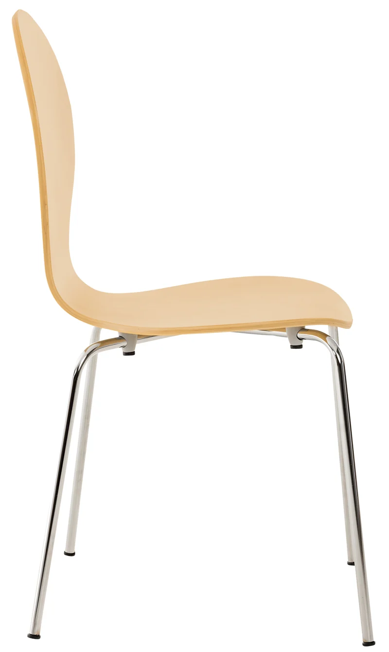 Lot de 2 chaises de cuisine salle à manger empilables dossier arrondi en bois clair et métal chromé 10_0003087