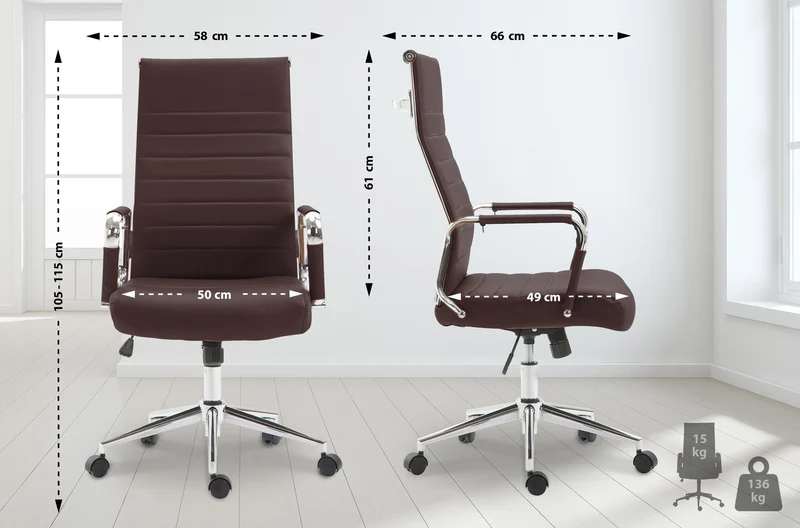 Fauteuil de bureau avec accoudoirs siège pivotant mécanisme à bascule en PVC marron 10_0002513