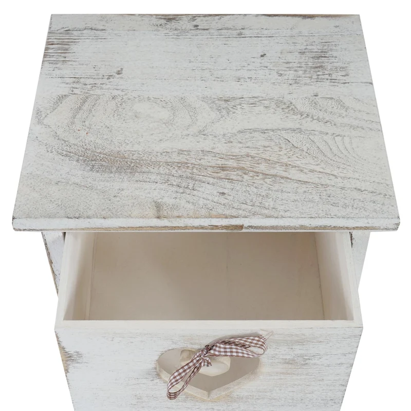 Commode petit meuble de rangement 5 tiroirs avec motif coeurs 86x29x25cm en bois de paulownia style vintage blanc 04_0002478
