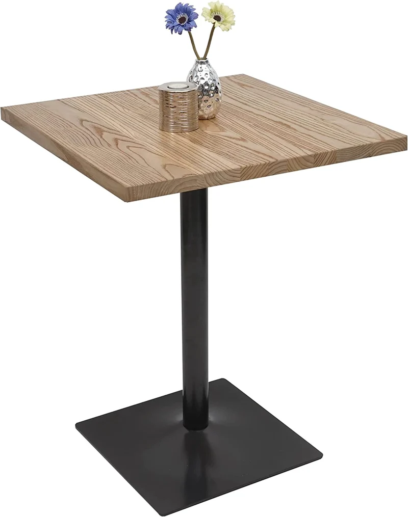 Ensemble table de bistrot 2x chaises en synthétique gris acier noir et table en bois marron clair design industriel MDJ04189