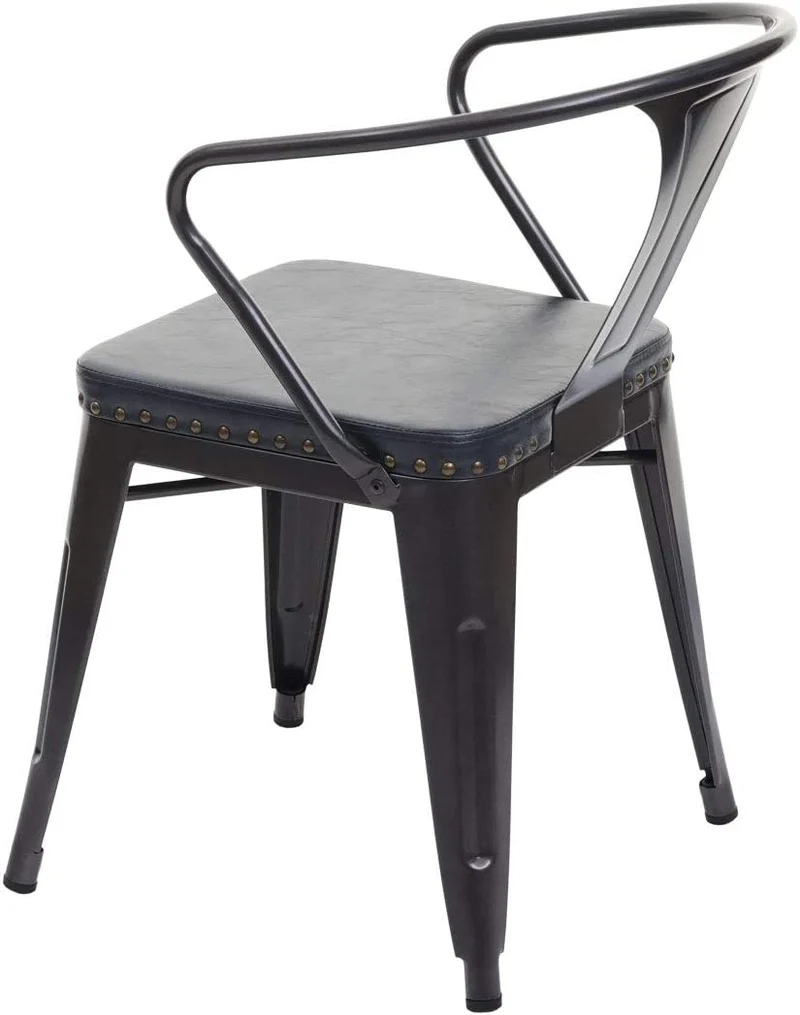 Ensemble table de bistrot 2x chaises en synthétique gris acier noir et table en bois marron clair design industriel MDJ04189
