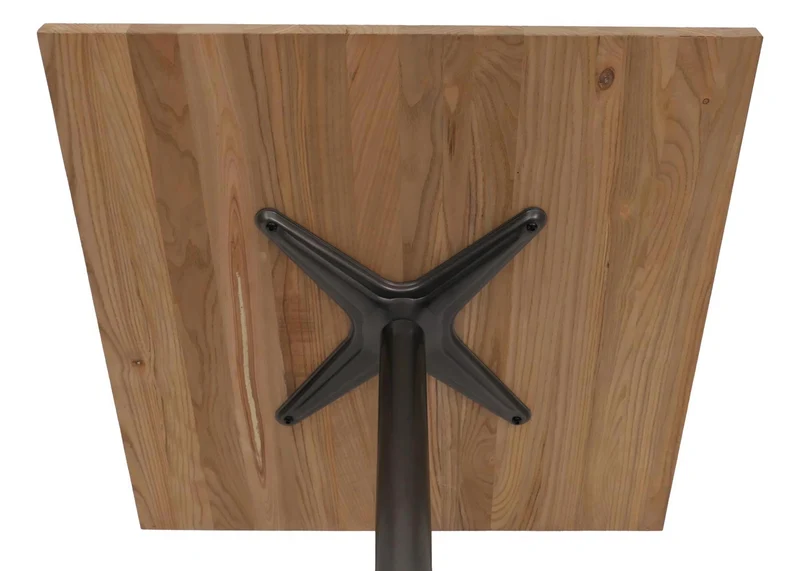 Table bistrot industrielle carrée 80x80 cm plateau en orme massif brun clair pied en acier 04_0009455