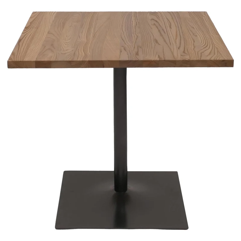 Table bistrot industrielle carrée 80x80 cm plateau en orme massif brun clair pied en acier 04_0009455