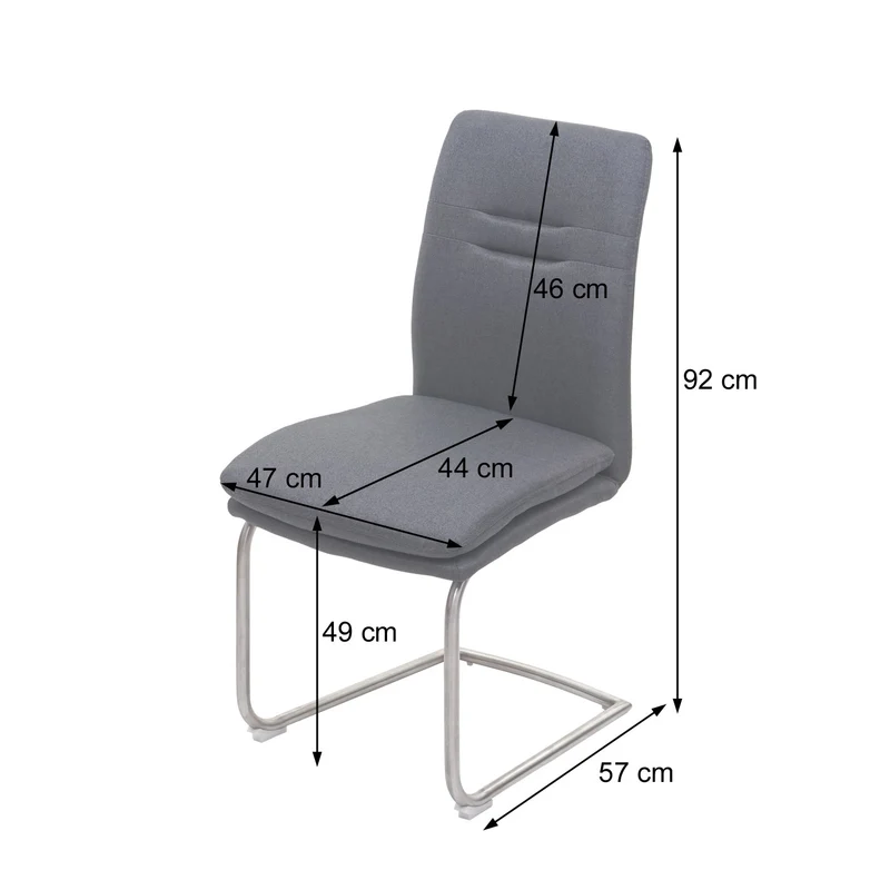 Lot de 6 chaises de salle à manger luge design avec structure en acier inoxydable brossé tissu gris foncé 04_0007699