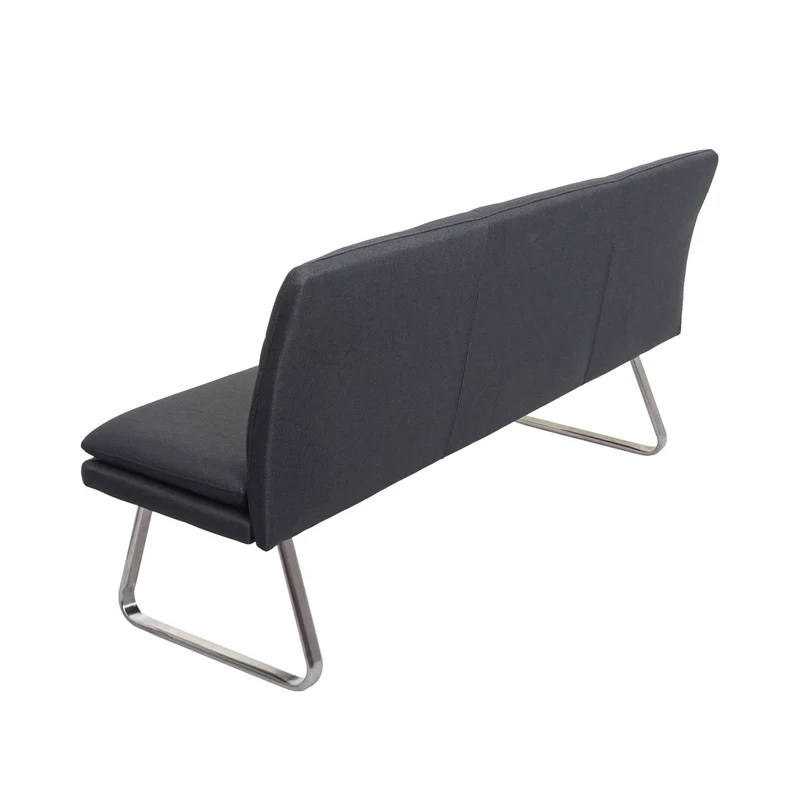 Ensemble salle à manger 4 chaises et banc 180 cm structure luge acier inoxydable brossé tissu gris foncé 04_0006744