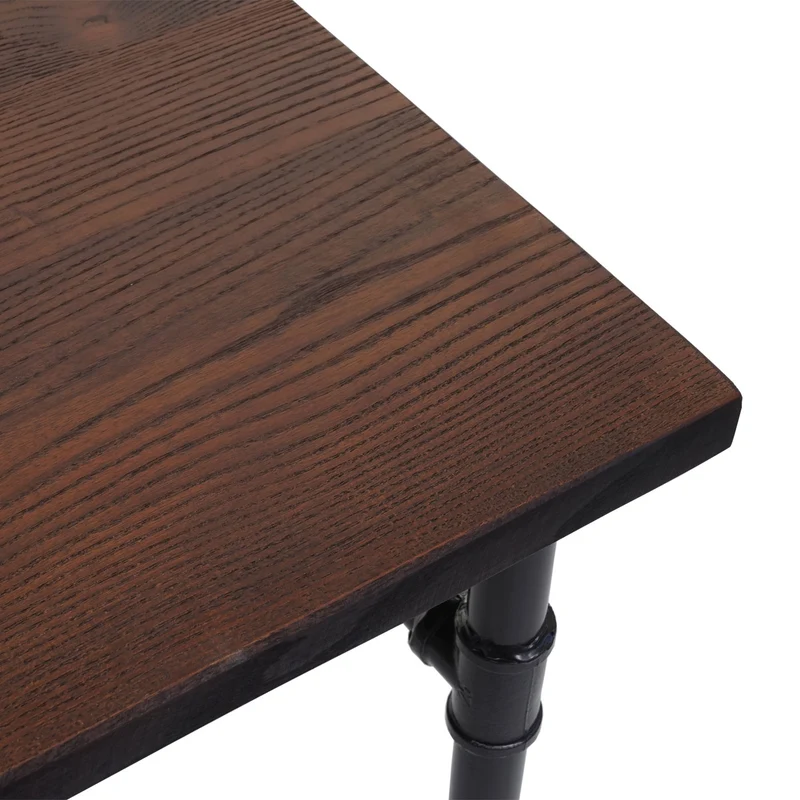 Ensemble salle à manger table 120 cm et 4 chaises avec accoudoirs style industriel bois d’orme massif acier simili cuir gris 04_0006735