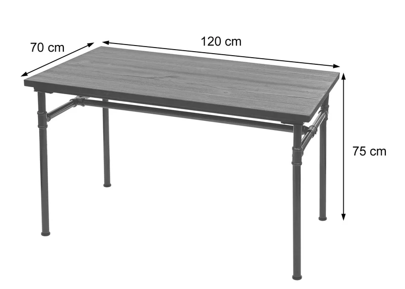 Ensemble salle à manger table 120 cm et 4 chaises avec accoudoirs style industriel bois d’orme massif acier simili cuir gris 04_0006735