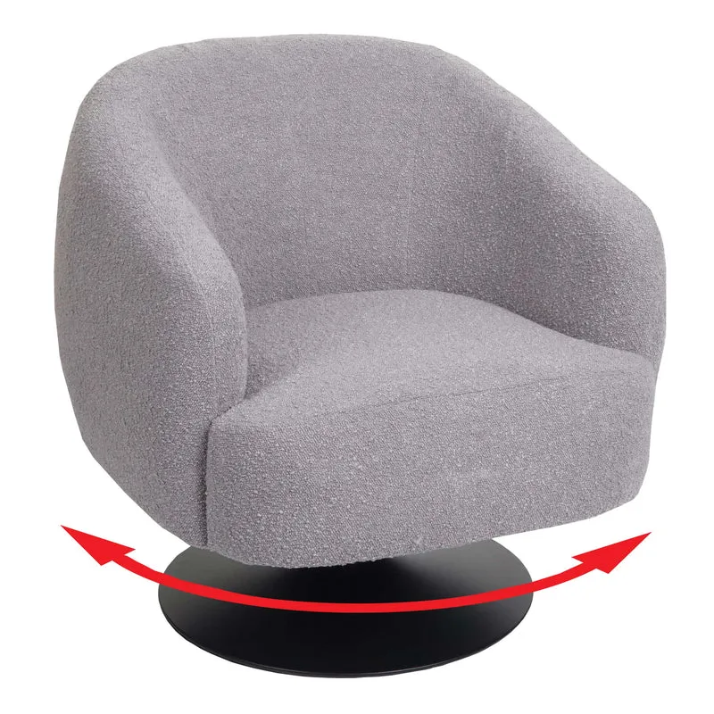 Fauteuil lounge pivotant design assise large tissu bouclé métal gris clair 04_0006851